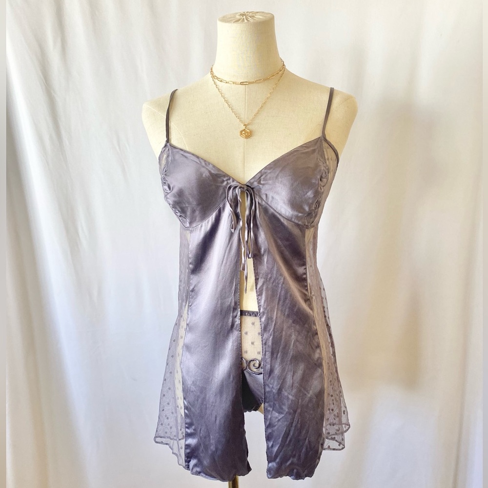 VICTORIA'S SECRET 2000 SILK PEIGNOIR SET IN SMOKY LAVENDER - Picture 2 of 8